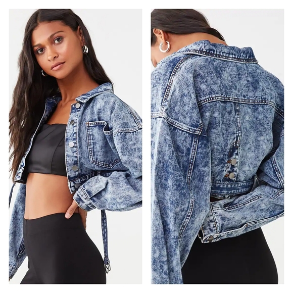 American Bazi - Jacquard Trim Cropped Denim Jacket
